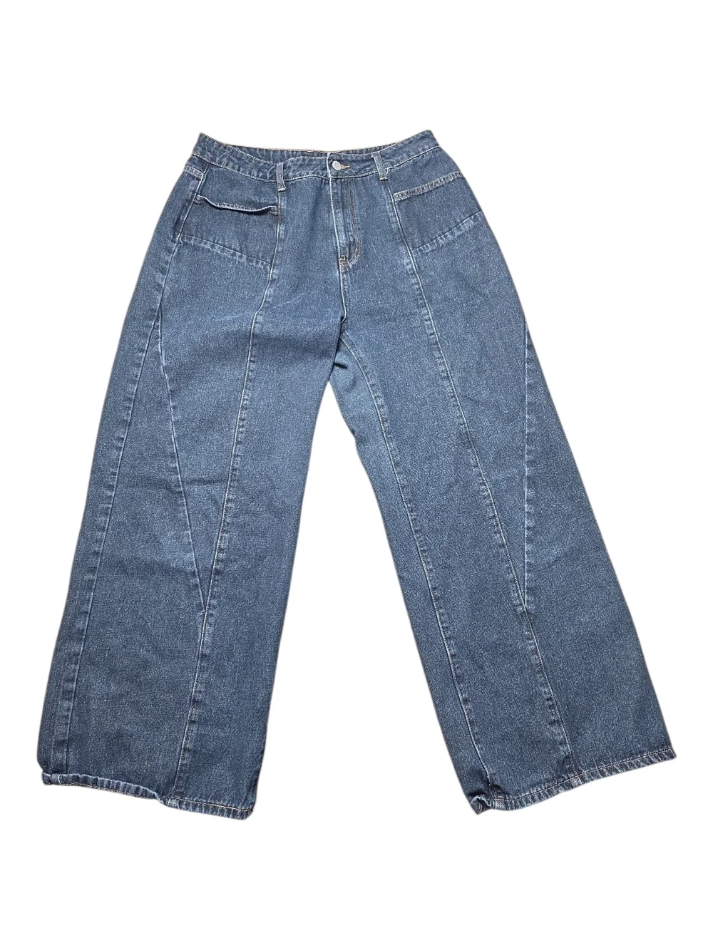CIDER | High Rise Wide Leg Jeans Medium Wash Dark Navy ‎ Paneled Seam Denim | XL